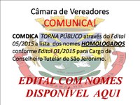 Lista de nomes homologados no Edital 05/2015 do COMDICA